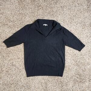 Vila Milano Sweater Womens Large Pullover Collared Black Short Sleeve Sweater